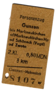 Historische Bahnfahrkarte Gunzen