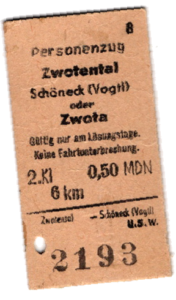 Historische Bahnfahrkarte Zwotental